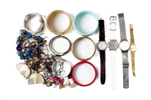 Collection of costume jewellery and watches
