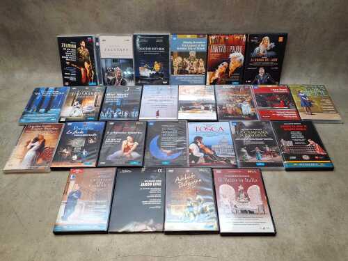 Twenty-five opera DVDs, including Decca, BelAir Classiques