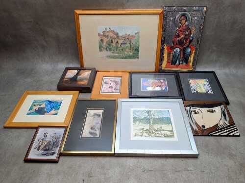 Assorted artwork including paintings and prints