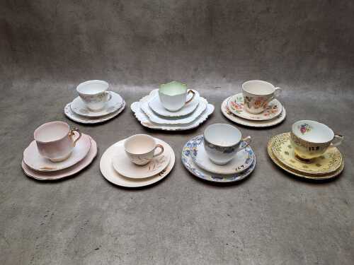 Seven porcelain trios, including Royal Albert