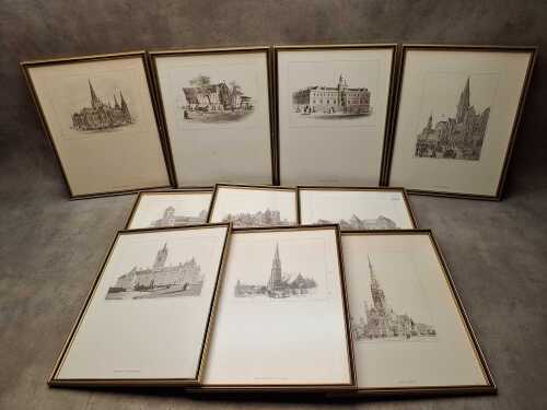 Set of ten framed reproduction prints of Melbourne