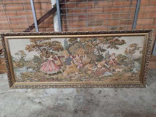 Framed wall tapestry with Rococo scene