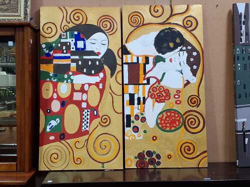 Pair of acrylic paintings on canvas in the style of Gustav Klimt (2)
