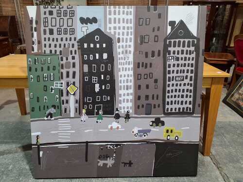 Artist unknown, Downtown. Print on canvas