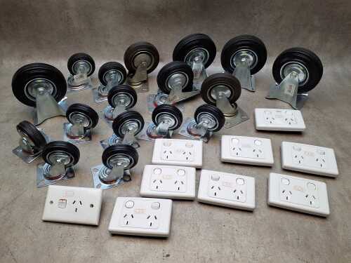 Castor wheels and electrical switches. NEW STOCK