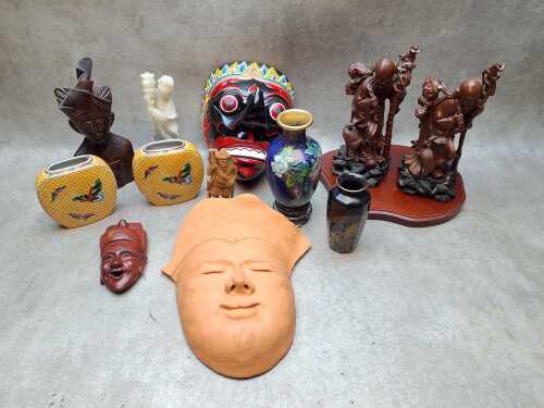 Asian decorative items, including cloisonne vases