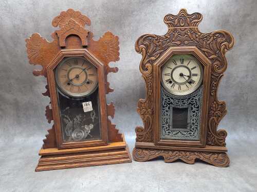 Two American 'gingerbread' mantle clocks by Ansonia