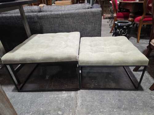 Pair of button-tufted upholstered ottomans