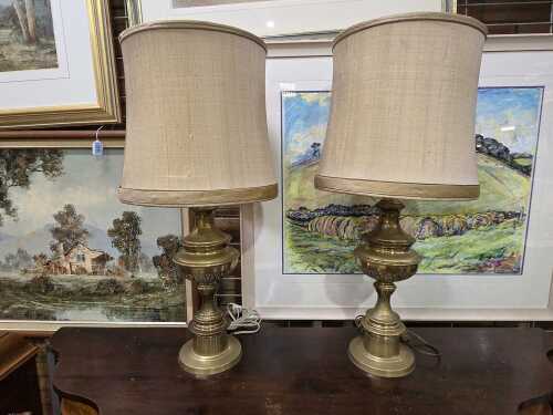 Pair of mid-century brass table lamps