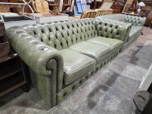 Sortino Chesterfield genuine cowhide three seater leather lounge