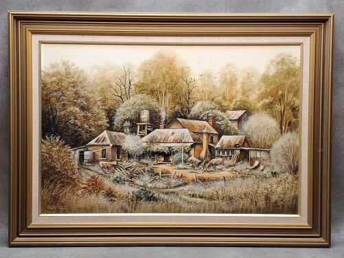 Ian J. Stephens (1946- ), Buildings - Hill End, oil painting on artist board