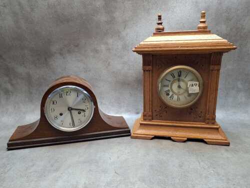 Two timber mantle clocks