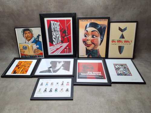 Nine framed contemporary graphic prints