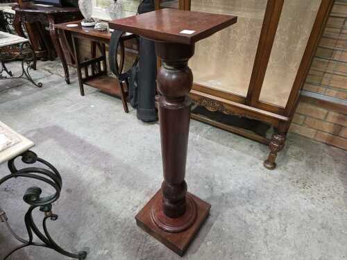 Turned timber pedestal plant stand