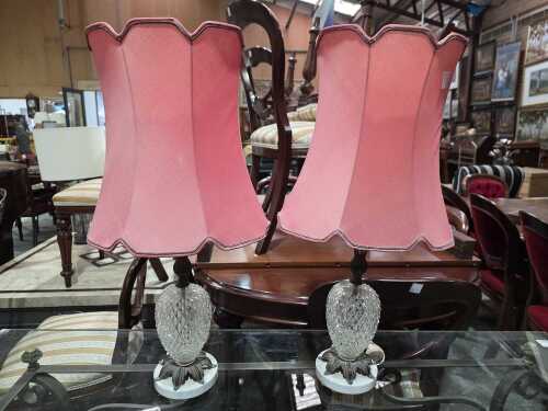A pair of Hollywood Regency glass pineapple table lamps
