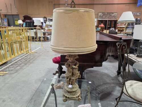 Gilt cherub form plaster table lamp with velvet shade