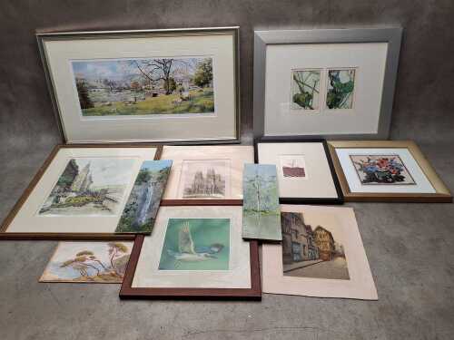 Framed and unframed artwork, including