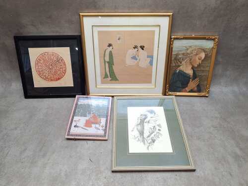 Mostly Asian and figural framed prints