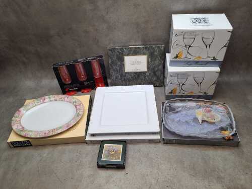 Boxed kitchenware, including a Royal Doulton platter