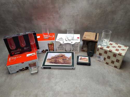Boxed kitchenware, including Royal Bavarian crystal goblets