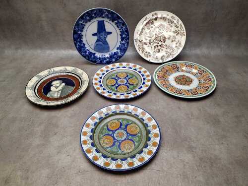 Six porcelain cabinet plates including three Wedgwood Marigold