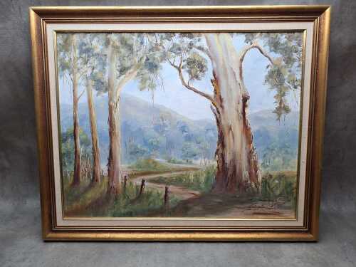 Margaret Woodland, Mountain Road, 1980. Oil painting on board