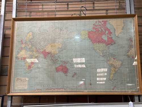 Framed Robinson's Map of the World no. 1308