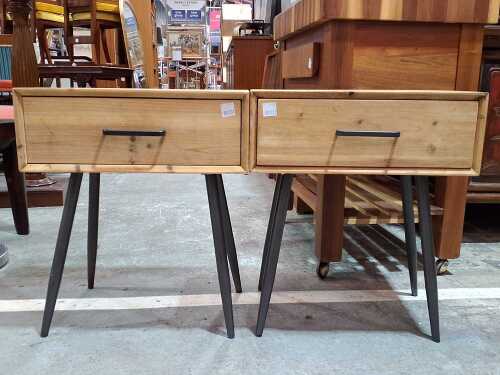 Pair of light timber bedside tables