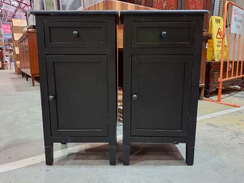 Pair of black bedside cabinets