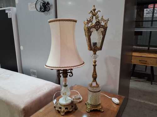 Two ormolu-mounted, cut crystal table lamps
