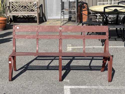 Wallachs Limited red painted metal garden bench