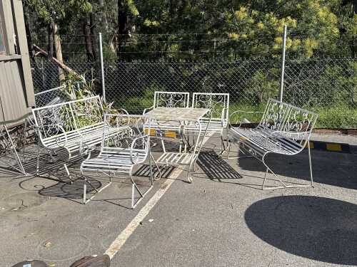Six piece white painted iron outdoor setting