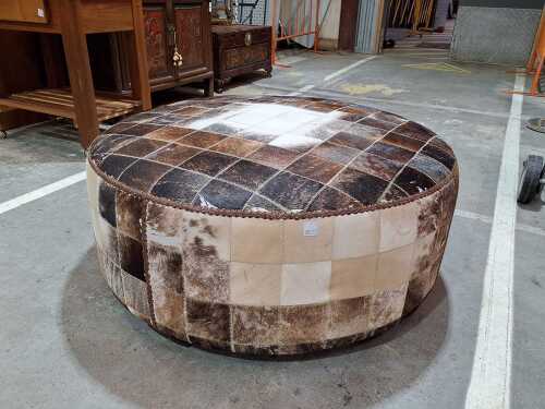 Cowhide patchwork footstool