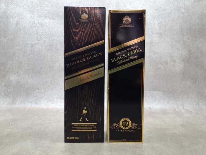 Johnnie Walker Double Black and Black Label, two bottles