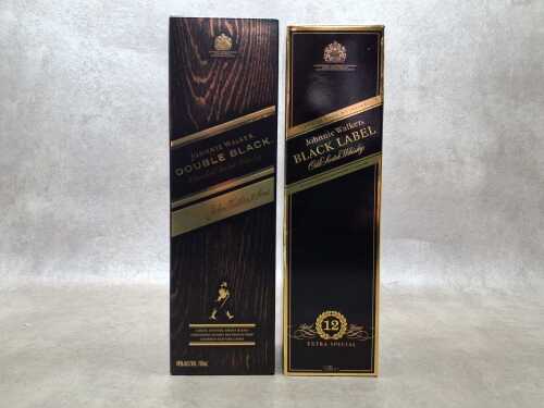 Johnnie Walker Double Black and Black Label, two bottles