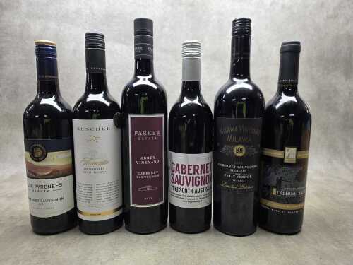 Mixed red wine, six bottles