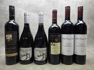 Mixed red wine, six bottles