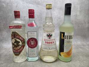 Mixed spirits and liqueur, four bottles