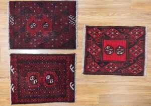 Set of three Afghan Turkman handmade wool rugs - 65 x 45cm