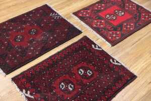 Set of three Afghan Turkman handmade wool rugs - 65 x 45cm - 3
