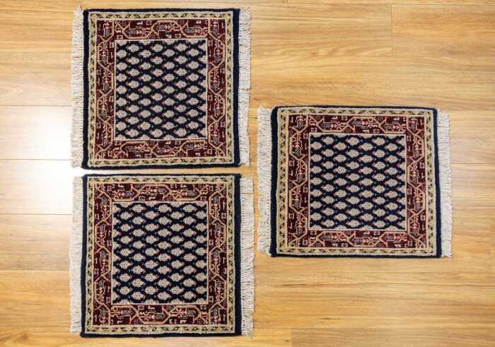 Set of three Persian Mir handmade wool rug - 50 x 50cm