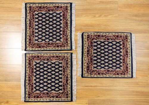 Set of three Persian Mir handmade wool rug - 50 x 50cm