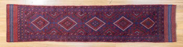 Afghan Mashwani handmade wool runner - 248 x 53cm