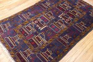 Afghan Baluchi handmade wool rug - 139 x 84cm - 3