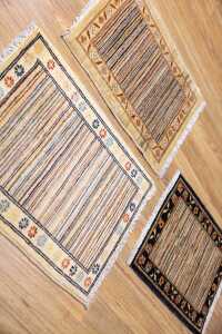 Set of three Afghan Chobi Stripi handmade wool rug - 70 x 52cm - 3
