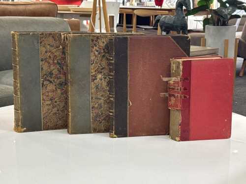 Four antique leatherbound books, three Shakespeare