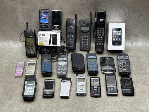 Retro mobile phones, including Samsung