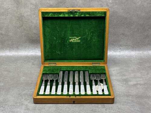 Antique silver plated fruit cutlery setting for six
