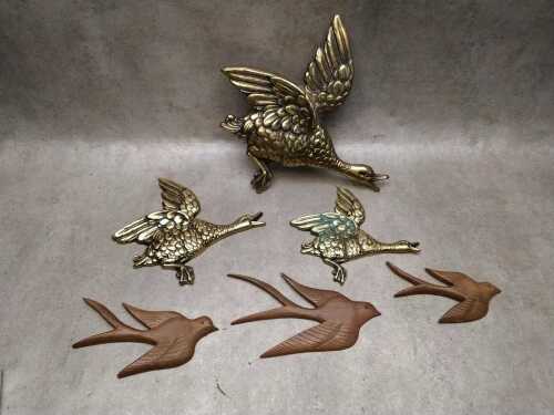 Two sets of vintage wall hanging birds