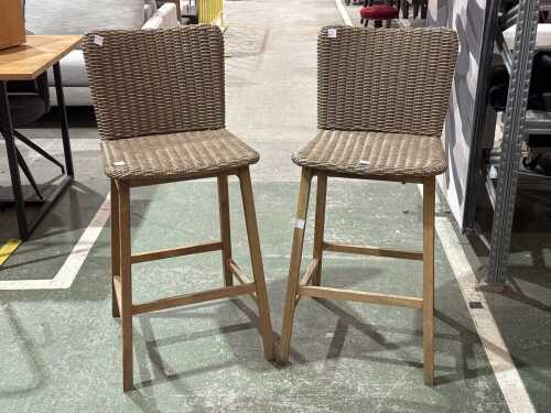 Pair of timber and faux cane bar stools
